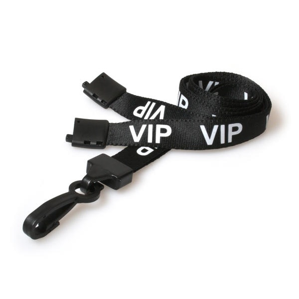 Billede af VIP sort lanyard / Halssnor / Keyhanger / Nøglesnor / Halsrem 15 mm med plast krog. 60270591